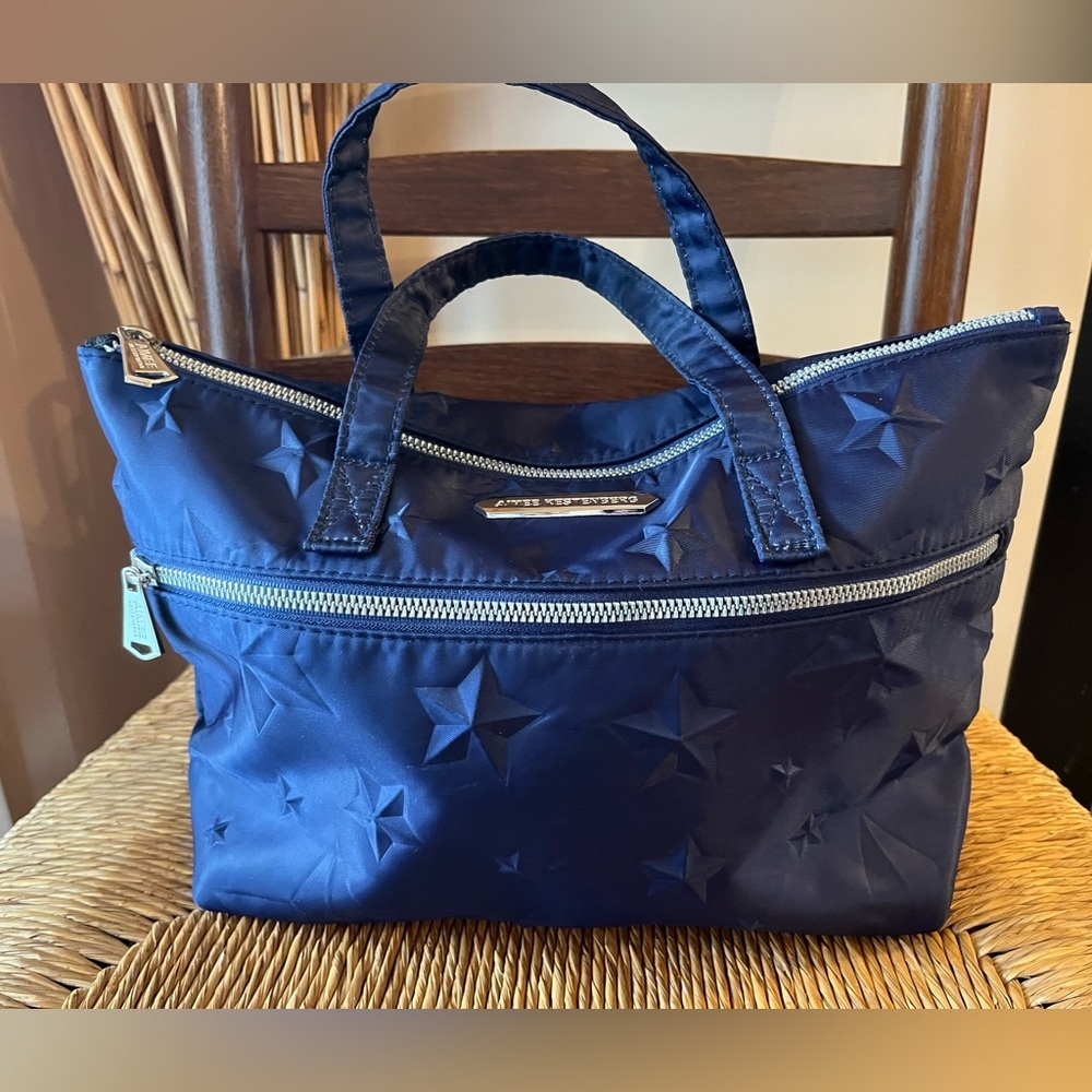 Aimee Kestenberg Satchel Navy Blue with Stars Cosmetic Travel Bag RARE Find